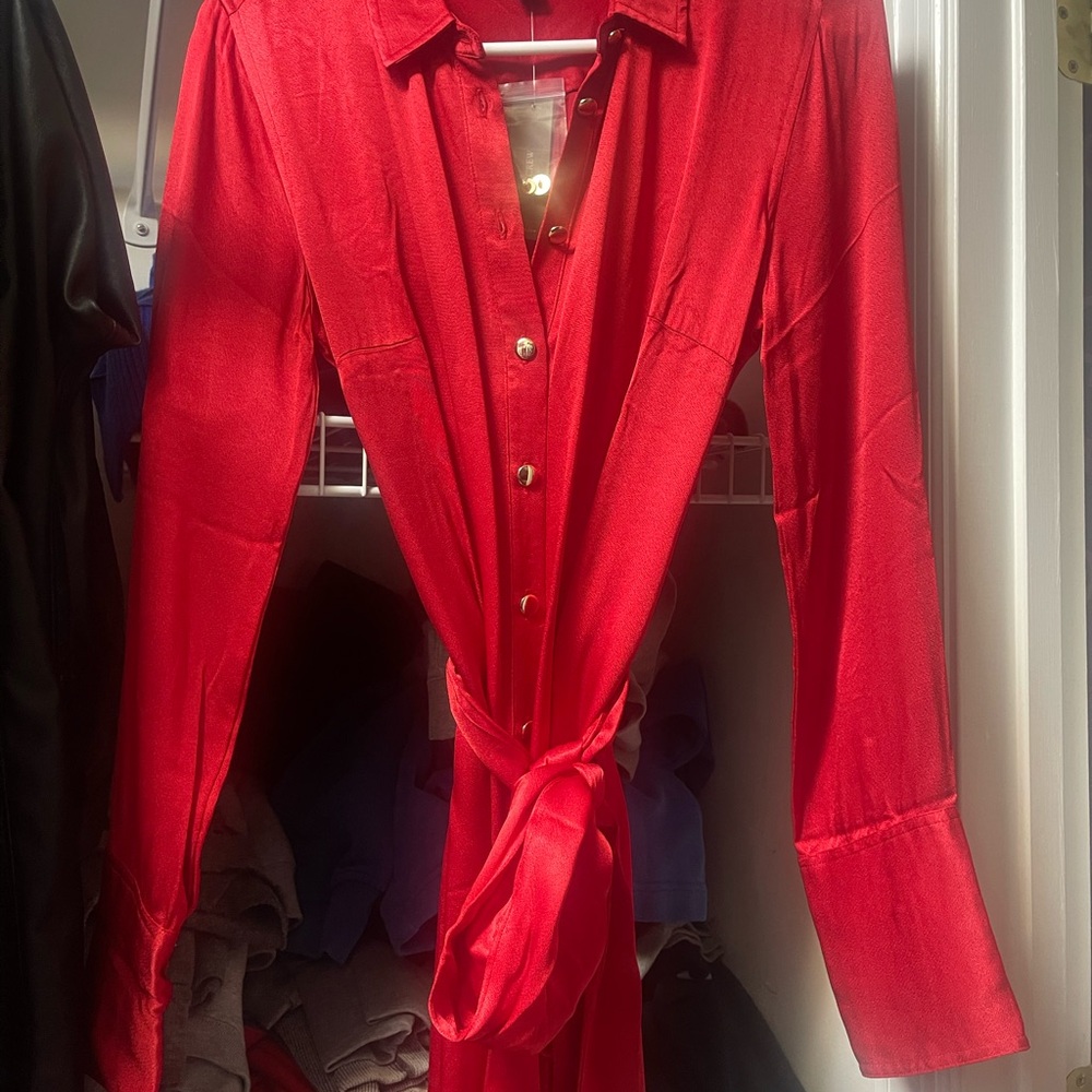 J. Crew Red Wrap Dress with Cuffed Long Sleeves